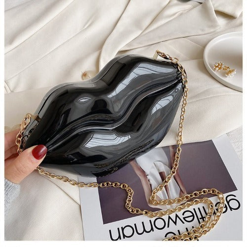 Lip Shape Plastic Party Evening Purse with Chain