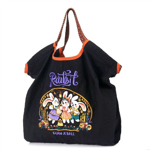 Embroidery Tote Bags Shopping Bag Cute Large Capacity,Animals