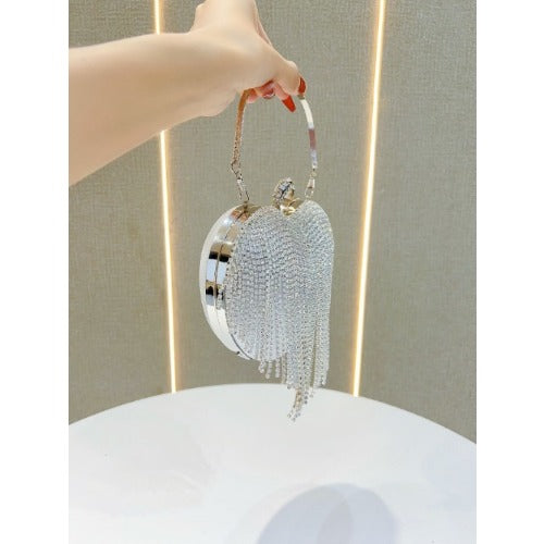 Silver Rhinestone Heart Shaped Evening Bag