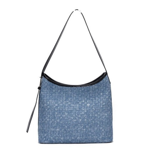 Denim and Leather Woven Tote Bag