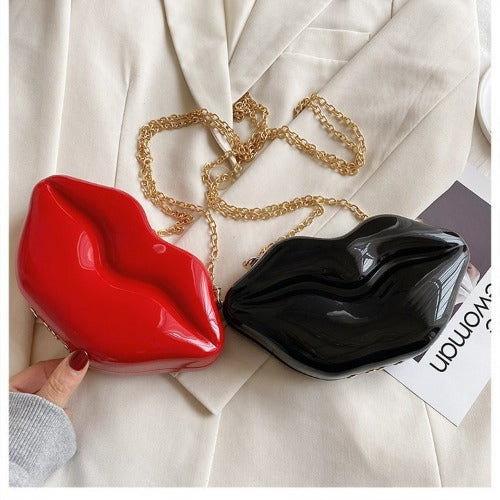 Lip Shape Plastic Party Evening Purse with Chain