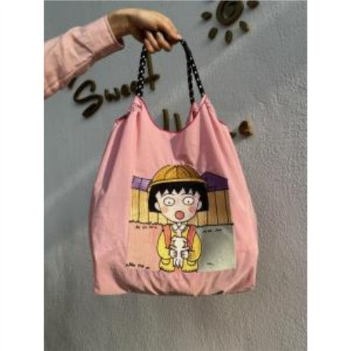 Embroidery Shoulder Bag Rope Handle Eco Bag,Chibi Maruko-chan