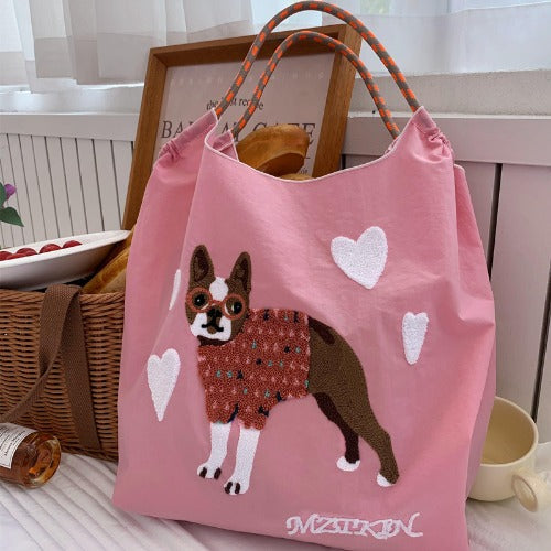 Embroidery Tote Bags,Cute Dog Eco Bag