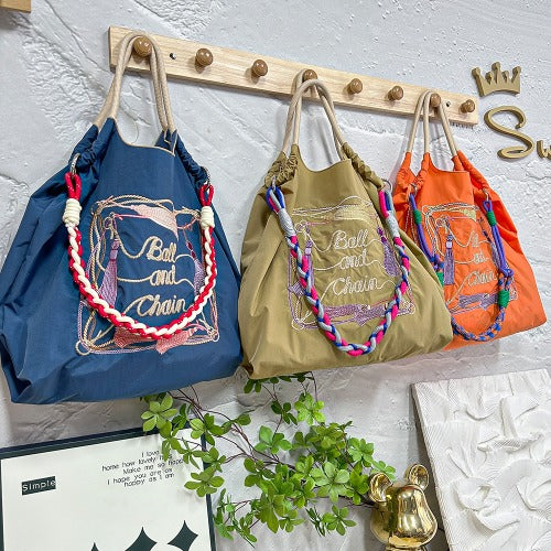 Embroidered Shopping Bag Cute Large Capacity,Tassel