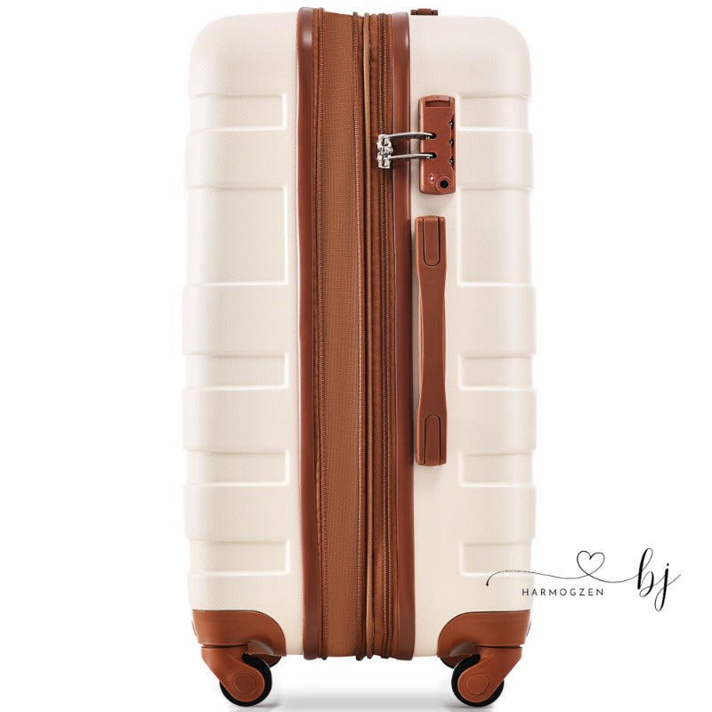 3pcs Luggage Sets Lightweight Durable Hardside Suitcase Spinner Wheels TSA Lock 20''24''28'' - Ivory and Brown