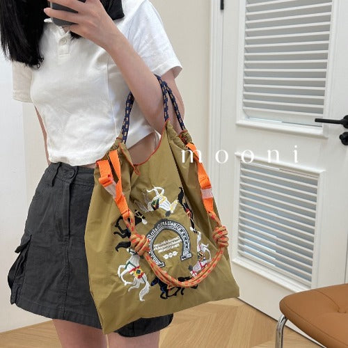 Ball & Chain Embroidery Waterproof Folding Eco-friendly Bag Shopping Bag,Horse