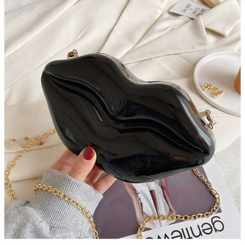 Lip Shape Plastic Party Evening Purse with Chain