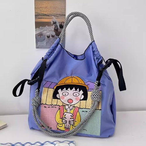 Embroidery Shoulder Bag Rope Handle Eco Bag,Chibi Maruko-chan