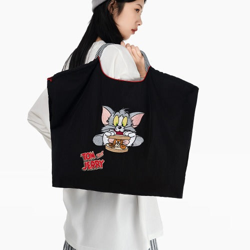 Embroidered Shopping Bag Cute Large Capacity,Cat and Mouse