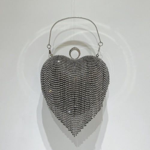 Silver Rhinestone Heart Shaped Evening Bag