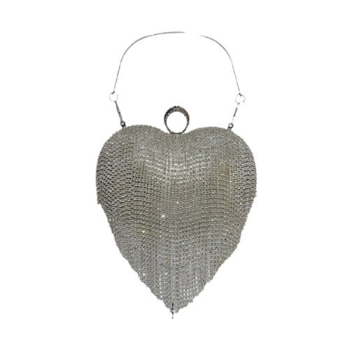 Silver Rhinestone Heart Shaped Evening Bag