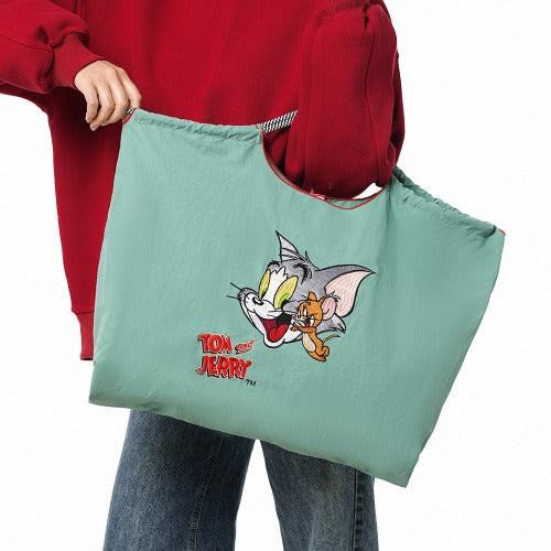 Embroidered Shopping Bag Cute Large Capacity,Cat and Mouse