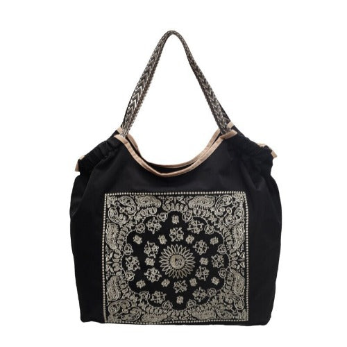 Embroidered Shopping Bag Cute Large Capacity,Rattan flower