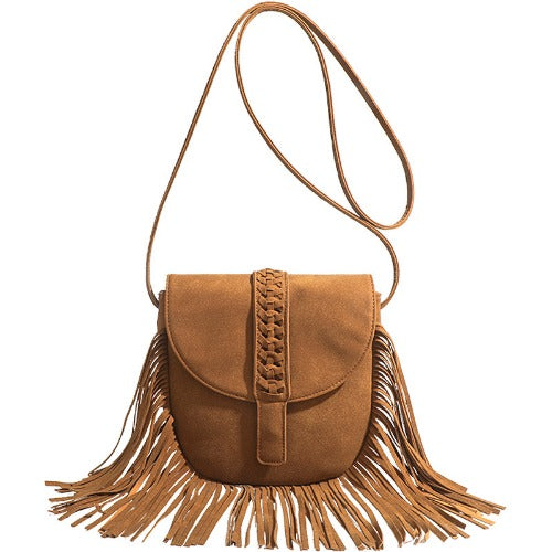 Faux Suede Leather Hobo Crossbody Bag