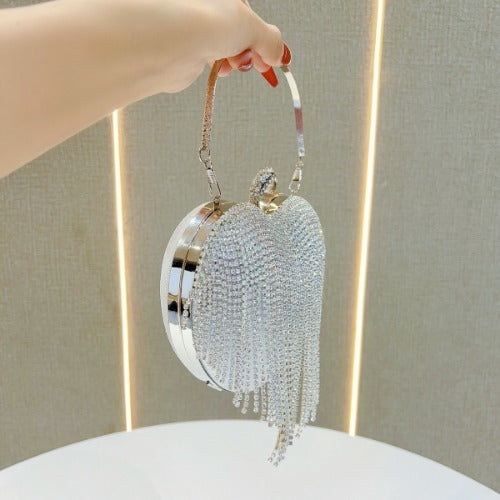 Silver Rhinestone Heart Shaped Evening Bag