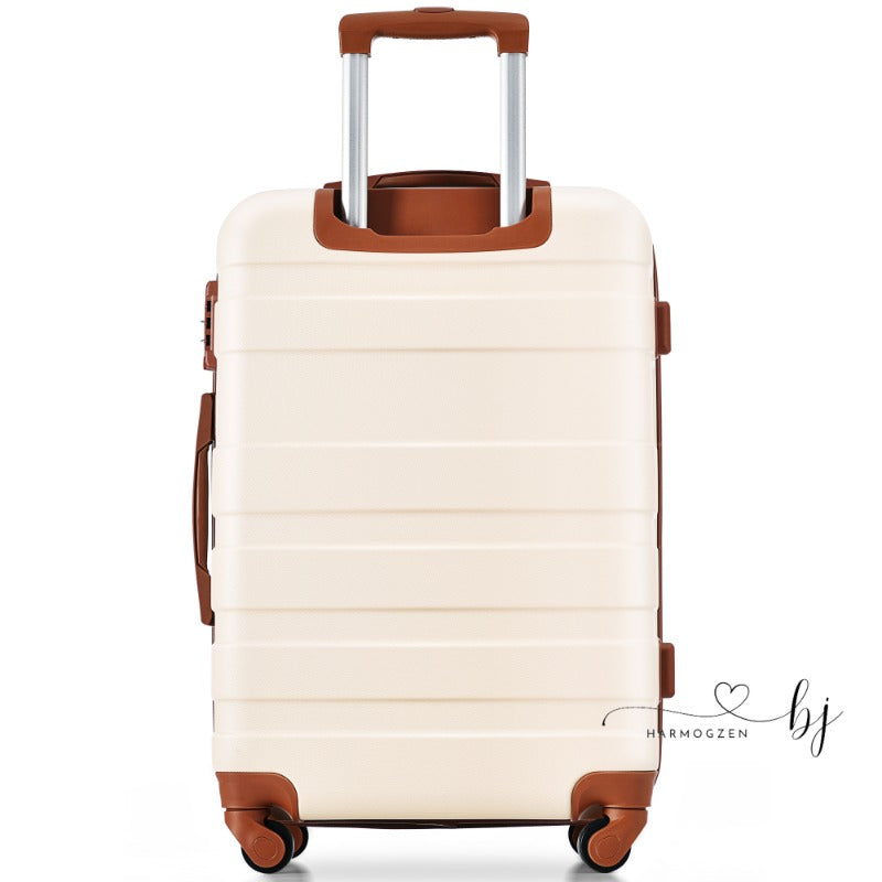 3pcs Luggage Sets Lightweight Durable Hardside Suitcase Spinner Wheels TSA Lock 20''24''28'' - Ivory and Brown