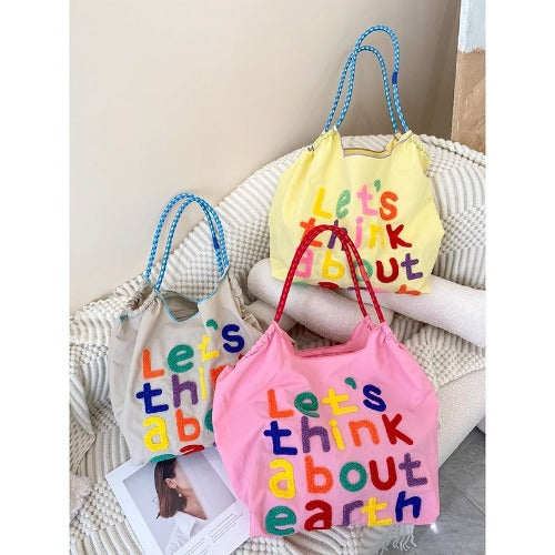 Embroidery Tote Bags Shopping Bag Cute Large Capacity,Letters