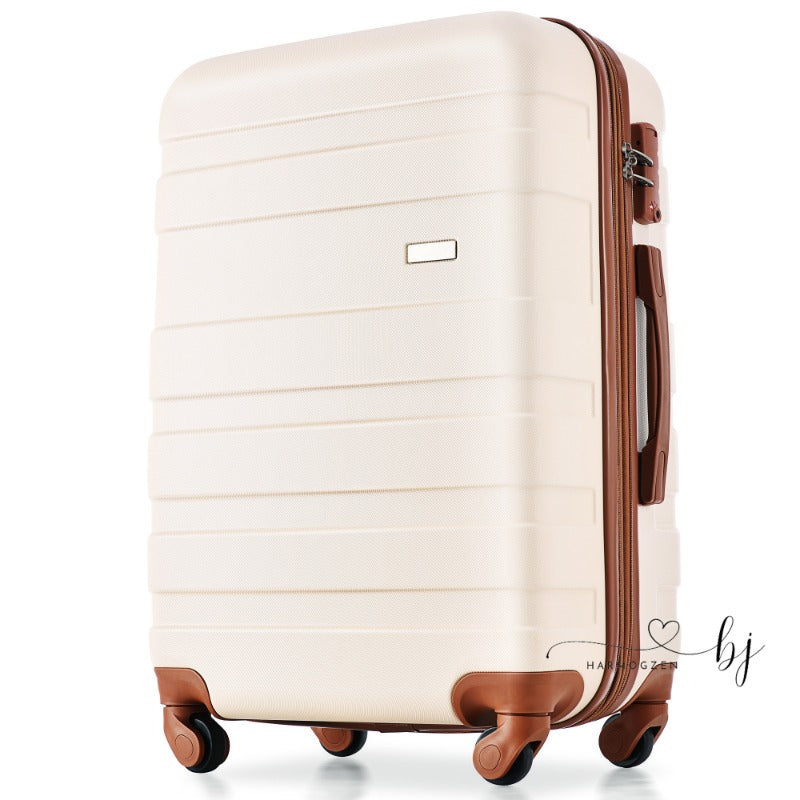 3pcs Luggage Sets Lightweight Durable Hardside Suitcase Spinner Wheels TSA Lock 20''24''28'' - Ivory and Brown