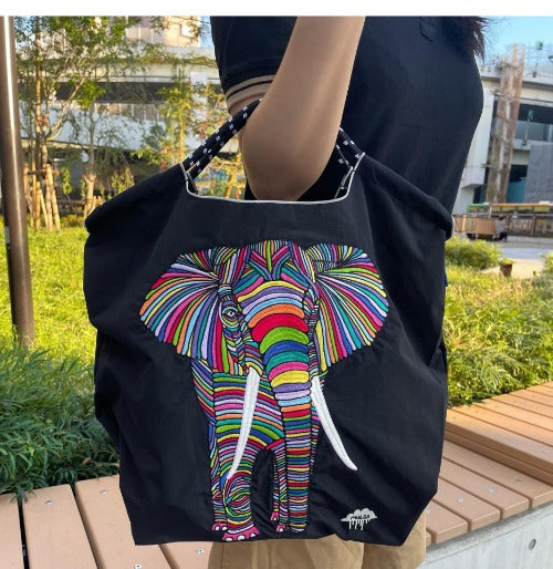 Embroidery Tote Bags Shopping Bag Cute Large Capacity,Elephant