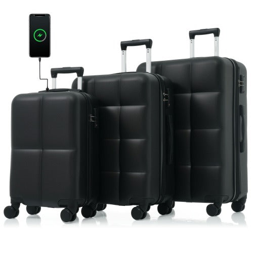 Luggage Set of 3, 20-inch with USB Port, Airline Certified Carry-on Luggage with Cup Holder