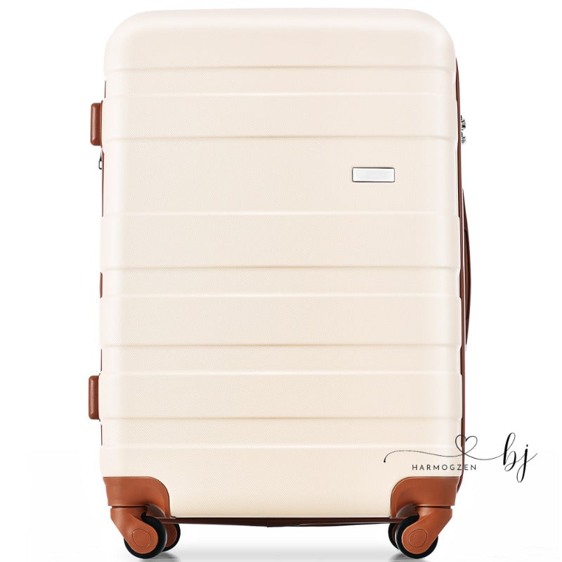 3pcs Luggage Sets Lightweight Durable Hardside Suitcase Spinner Wheels TSA Lock 20''24''28'' - Ivory and Brown