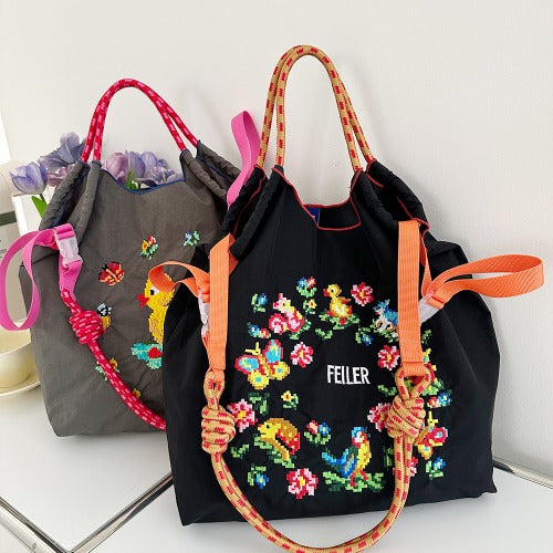 Ball & Chain Embroidery Waterproof Folding Eco-friendly Bag Shopping Bag,Cake