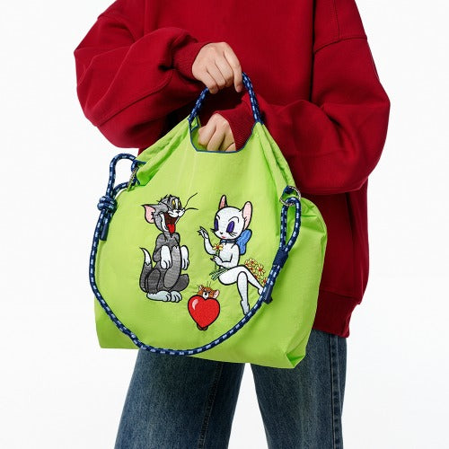 Embroidered Shopping Bag Cute Large Capacity,Cat and Mouse