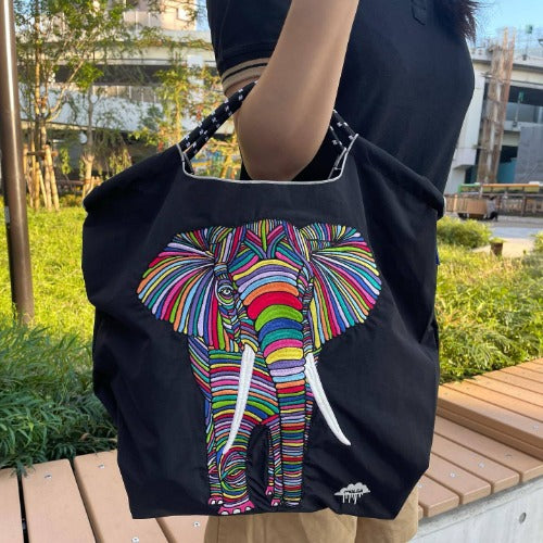 Embroidery Tote Bags Shopping Bag Cute Large Capacity,Elephant