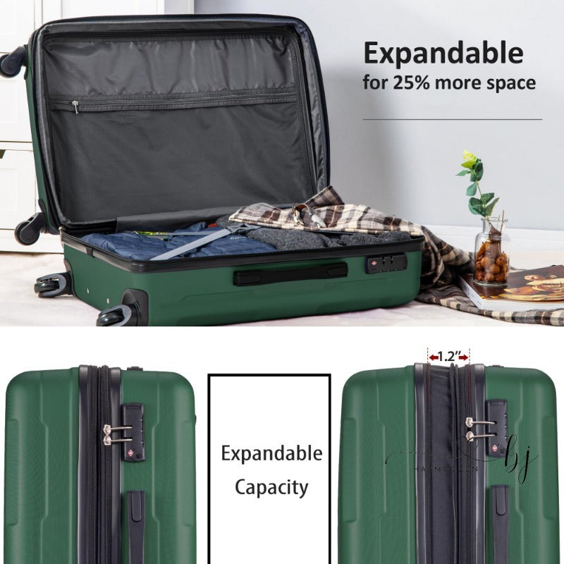 Spinner Wheel 2 Piece Luggage Set ABS Lightweight Suitcase with TSA Lock 20inch+24inch-GREEN