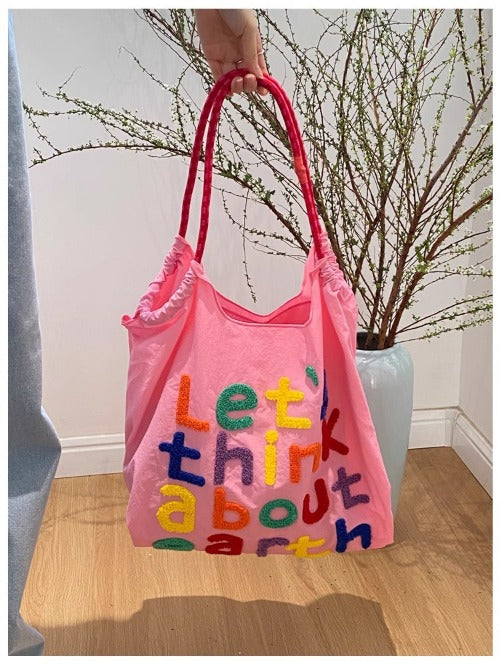 Embroidery Tote Bags Shopping Bag Cute Large Capacity,Letters