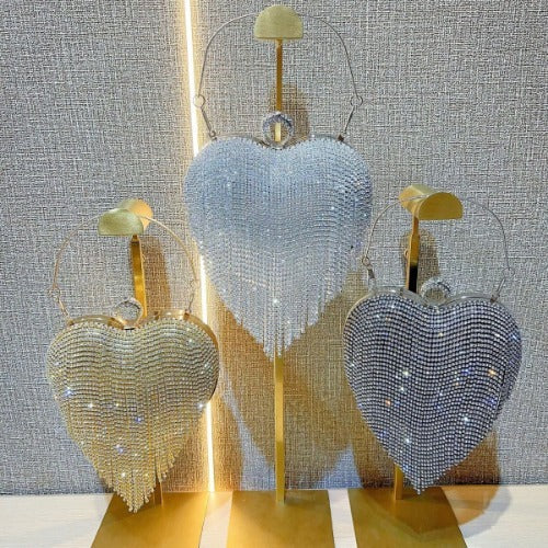 Silver Rhinestone Heart Shaped Evening Bag