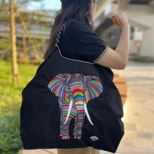 Embroidery Tote Bags Shopping Bag Cute Large Capacity,Elephant