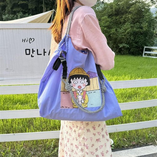 Embroidery Shoulder Bag Rope Handle Eco Bag,Chibi Maruko-chan