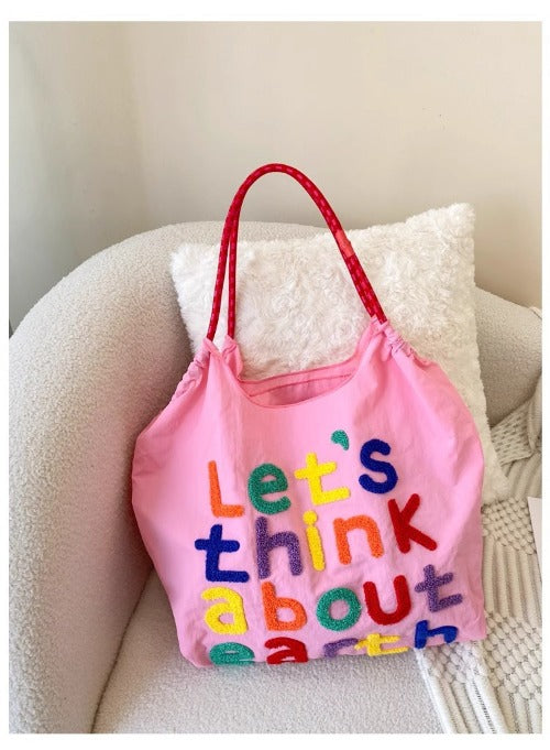 Embroidery Tote Bags Shopping Bag Cute Large Capacity,Letters