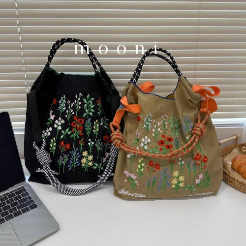 Ball & Chain Embroidery Waterproof Folding Eco-friendly Bag Shopping Bag,Flowers