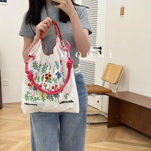 Ball & Chain Embroidery Waterproof Folding Eco-friendly Bag Shopping Bag,Flowers