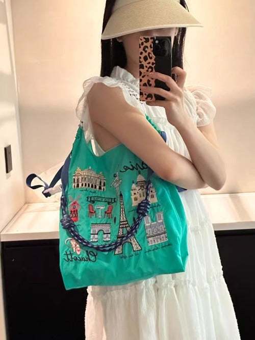 Embroidery Waterproof Folding Eco-friendly Bag Shopping Bag,New Tower