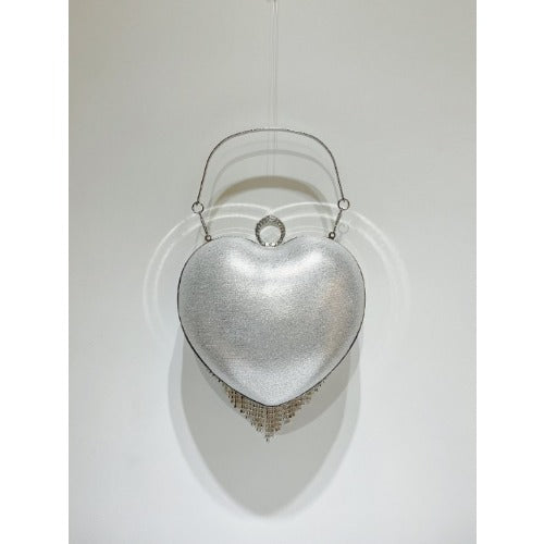 Silver Rhinestone Heart Shaped Evening Bag