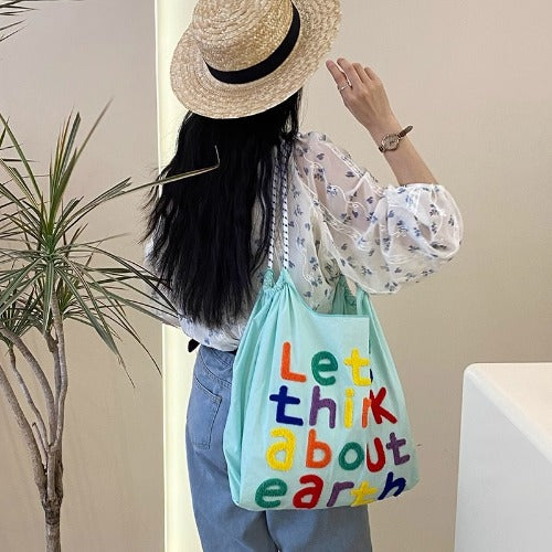 Embroidery Tote Bags Shopping Bag Cute Large Capacity,Letters