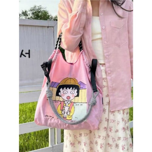 Embroidery Shoulder Bag Rope Handle Eco Bag,Chibi Maruko-chan