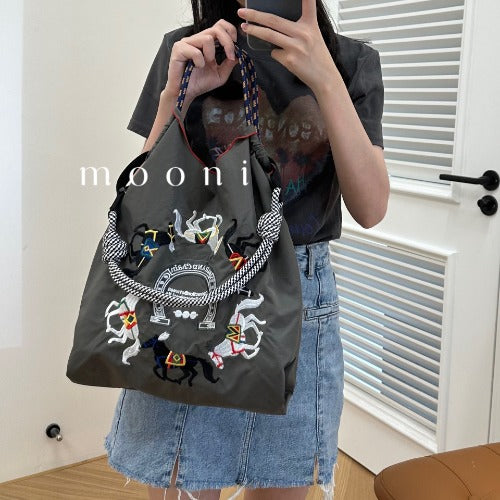 Ball & Chain Embroidery Waterproof Folding Eco-friendly Bag Shopping Bag,Horse