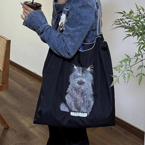 Ball & Chain Embroidery Waterproof Folding Eco-friendly Bag Shopping Bag,Black Series