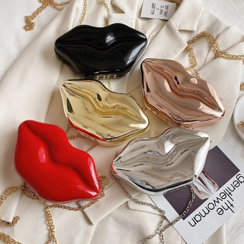 Lip Shape Plastic Party Evening Purse with Chain