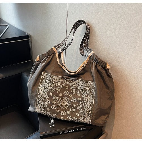 Embroidered Shopping Bag Cute Large Capacity,Rattan flower