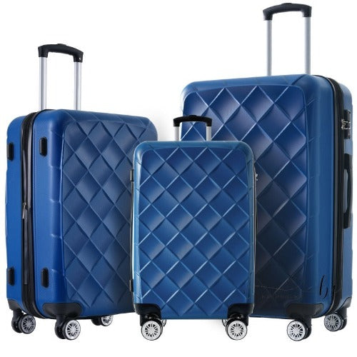 ブルー 3ピース 荷物セット スーツケースセット ABS ハードシェル 軽量 旅行用荷物 TSAロック付き