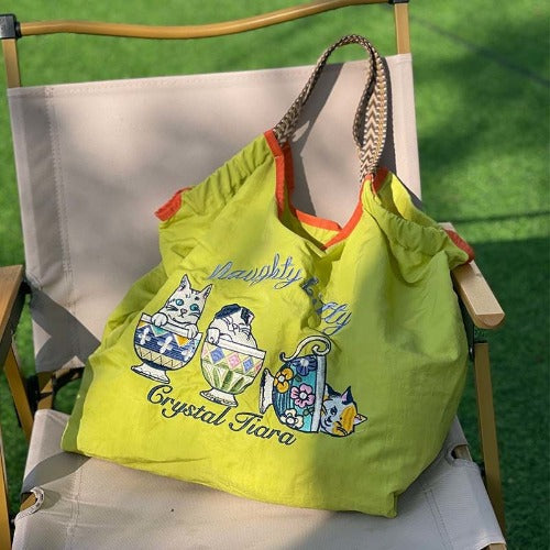 Embroidery Tote Bags Shopping Bag Cute Large Capacity,Animals