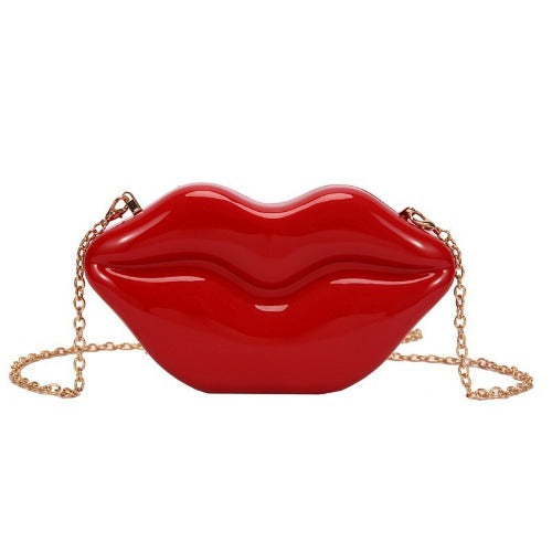 Lip Shape Plastic Party Evening Purse with Chain