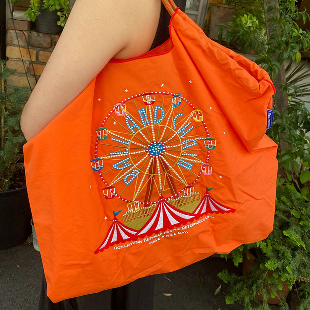 Embroidery Waterproof Folding Eco-friendly Bag Shopping Bag, Ferris Wheel