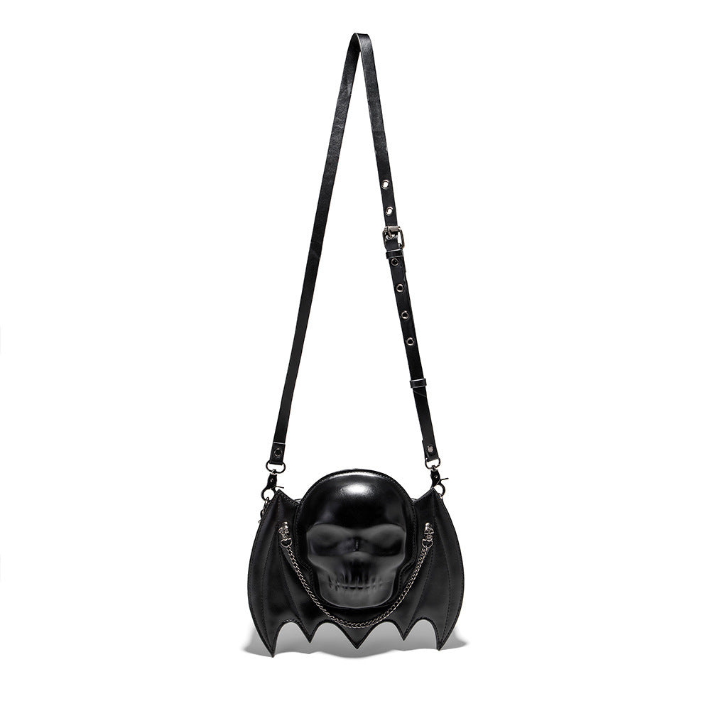 Halloween Punk Skull Bat Wing Black Crossbody Bag with Chain