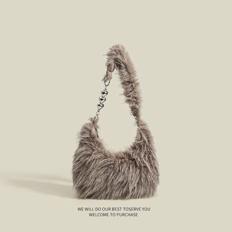 Winter Fuzzy Tote Bag Y2K Faux Fur Bag Fluffy Shoulder Handbags